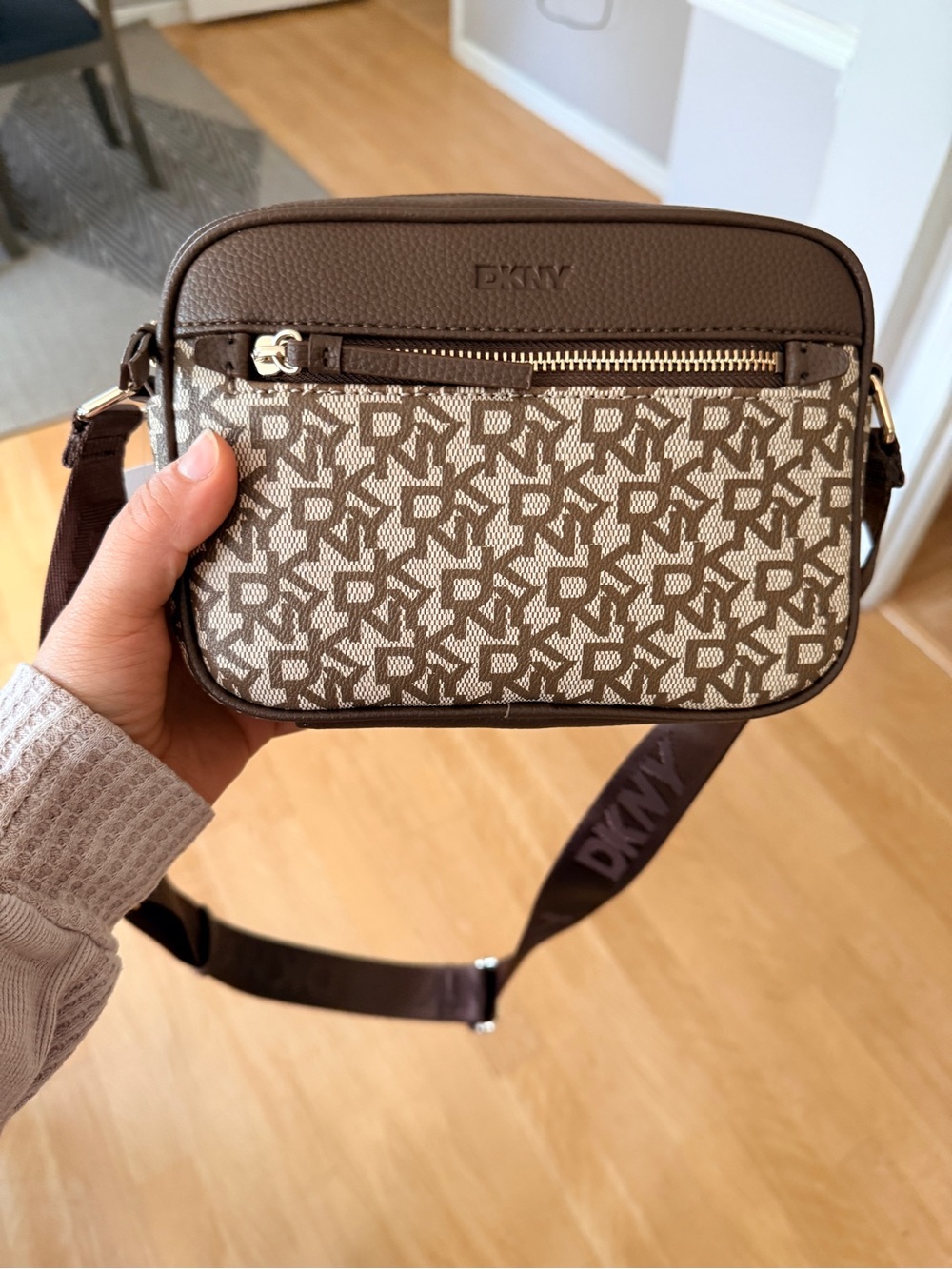 DKNY Brown & Beige Logo Crossbody Messenger